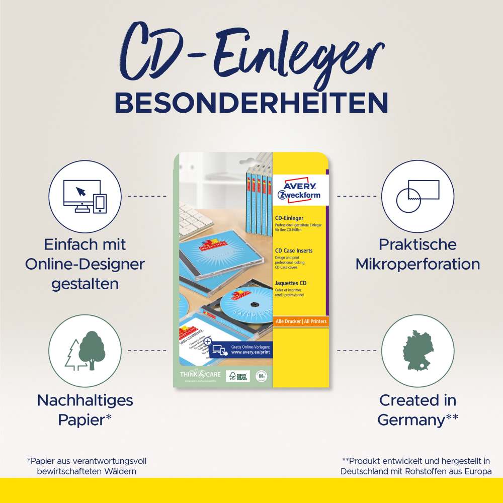 Vlagalniki beli za CD škatlice Avery Zweckform 151 x 118 mm, C32250-25, 170 g