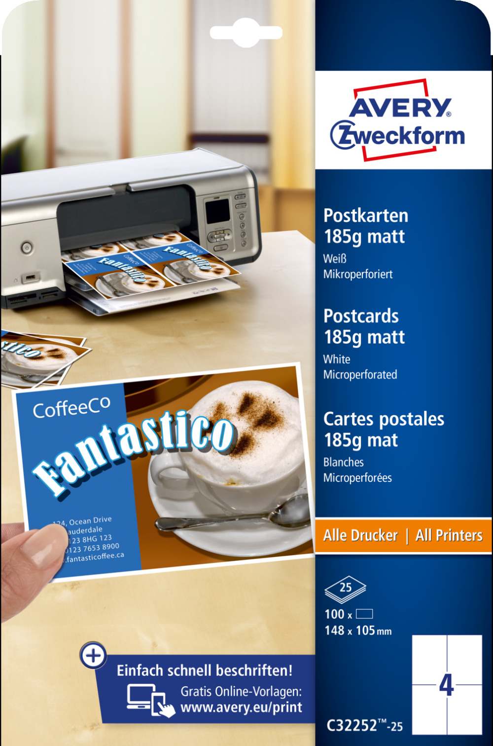 Kartonske predloge bele Avery Zweckform 148 x 105 mm, C32252-25, 185 g