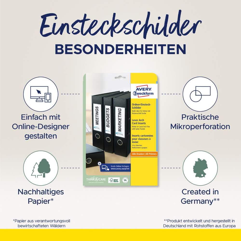 Kartonske predloge bele za široke registratorje Avery Zweckform 54 x 190 mm, C32267-25, 190 g