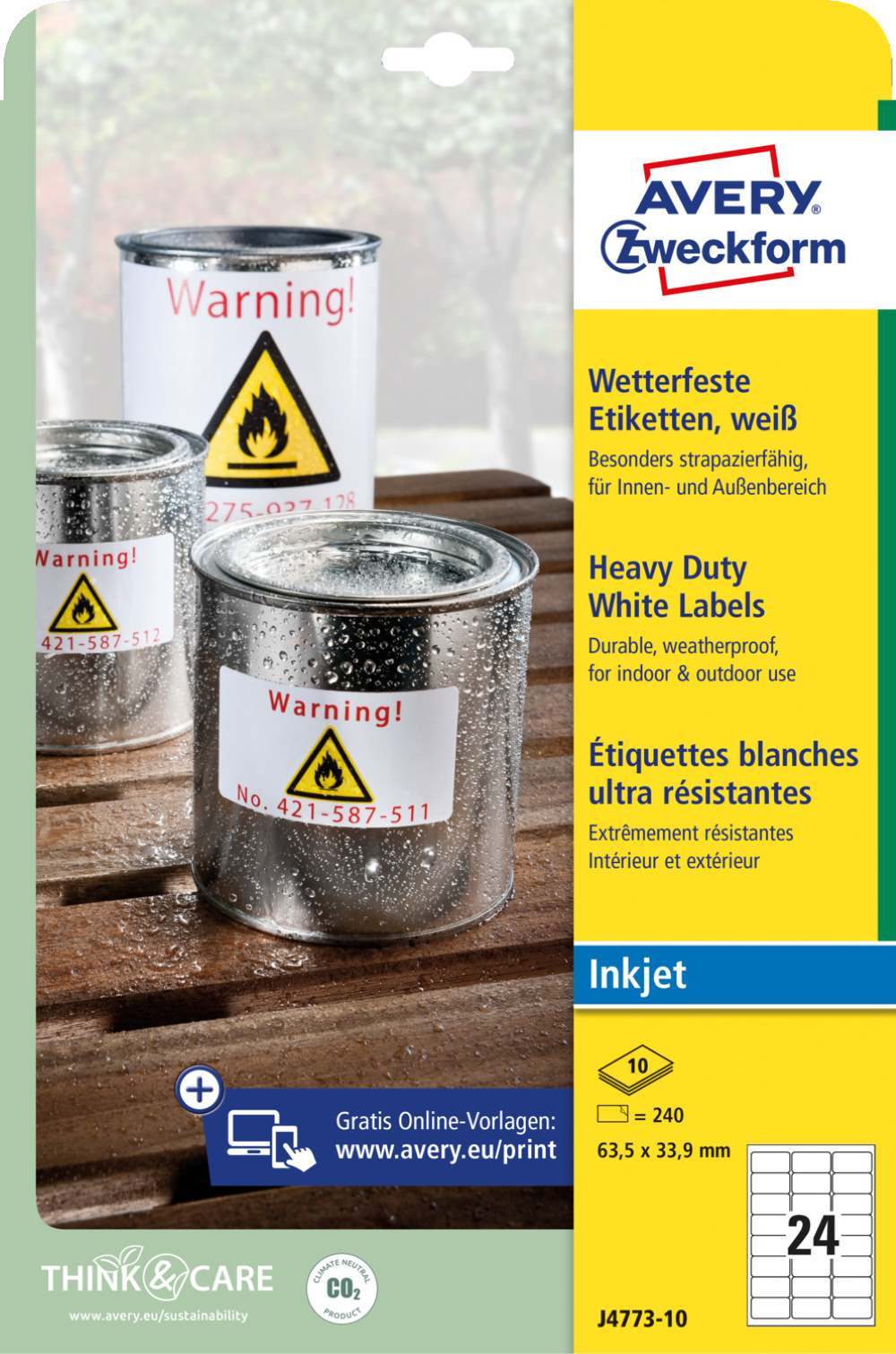 Etikete poliestrske bele zelo odporne Avery Zweckform J4773-10, 63,5 x 33,9 mm