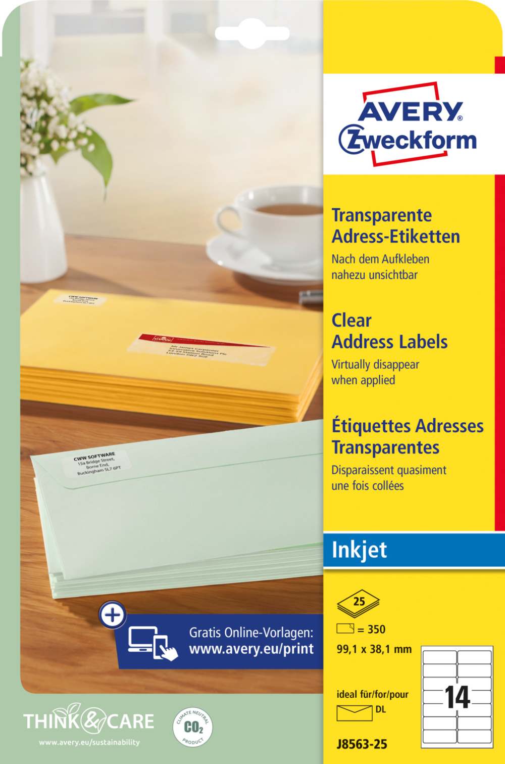 Etikete poliestrske transparentne za naslove Avery Zweckform J8563-25, 99,1 x 38,1 mm