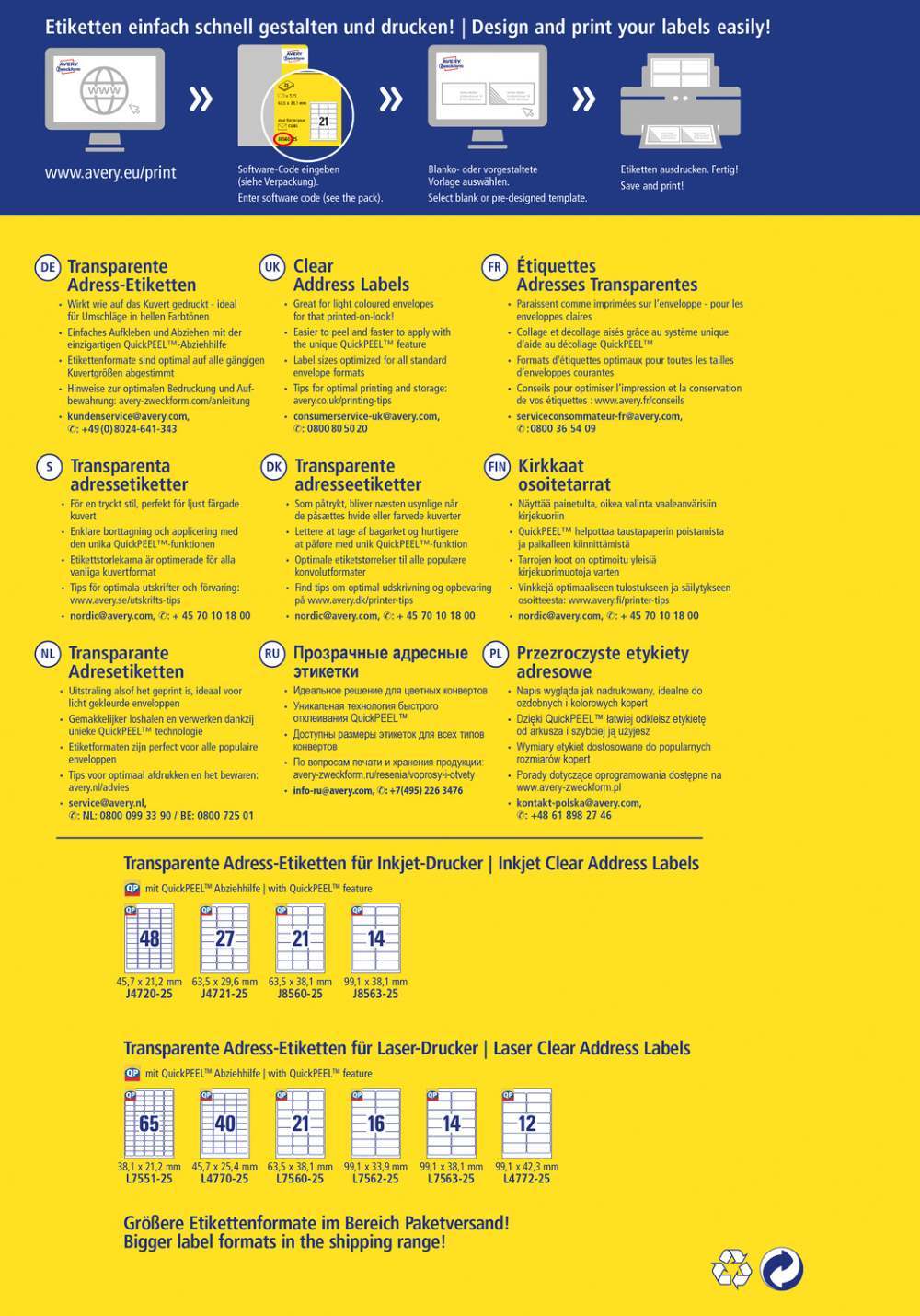 Etikete poliestrske transparentne za naslove Avery Zweckform J8563-25, 99,1 x 38,1 mm