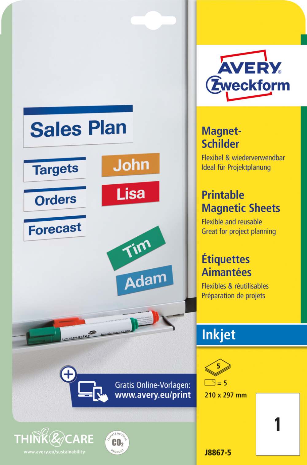 Magnetne oznake bele Avery Zweckform J8867-5, 210 x 297 mm