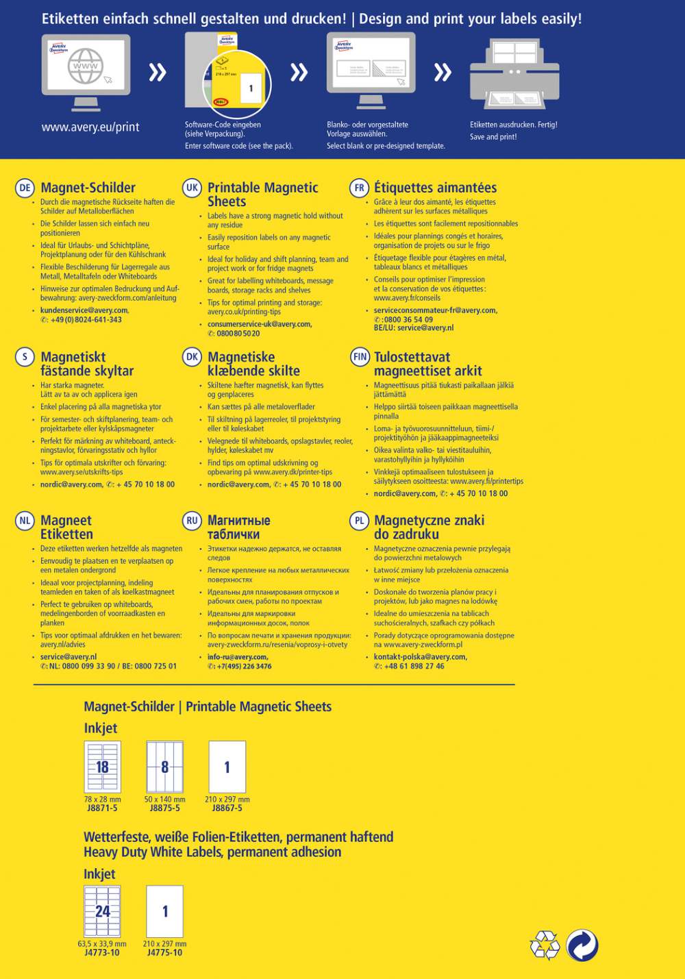 Magnetne oznake bele Avery Zweckform J8867-5, 210 x 297 mm