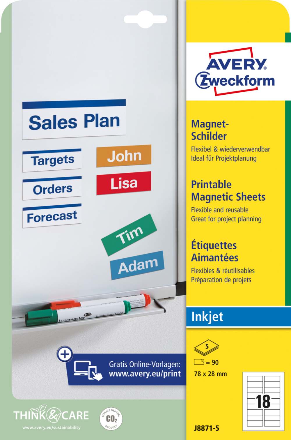 Magnetne oznake bele Avery Zweckform J8871-5, 78 x 28 mm