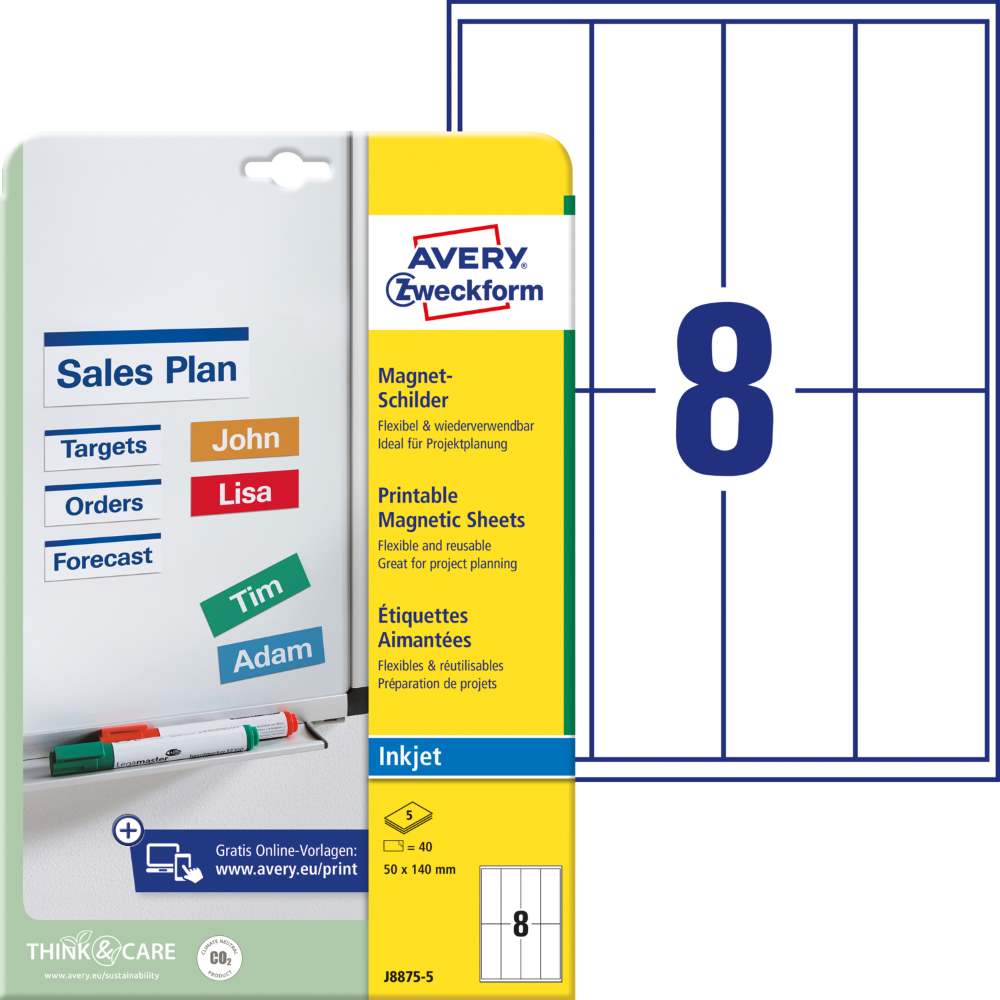 Magnetne oznake bele Avery Zweckform J8871-5, 50 x 140 mm