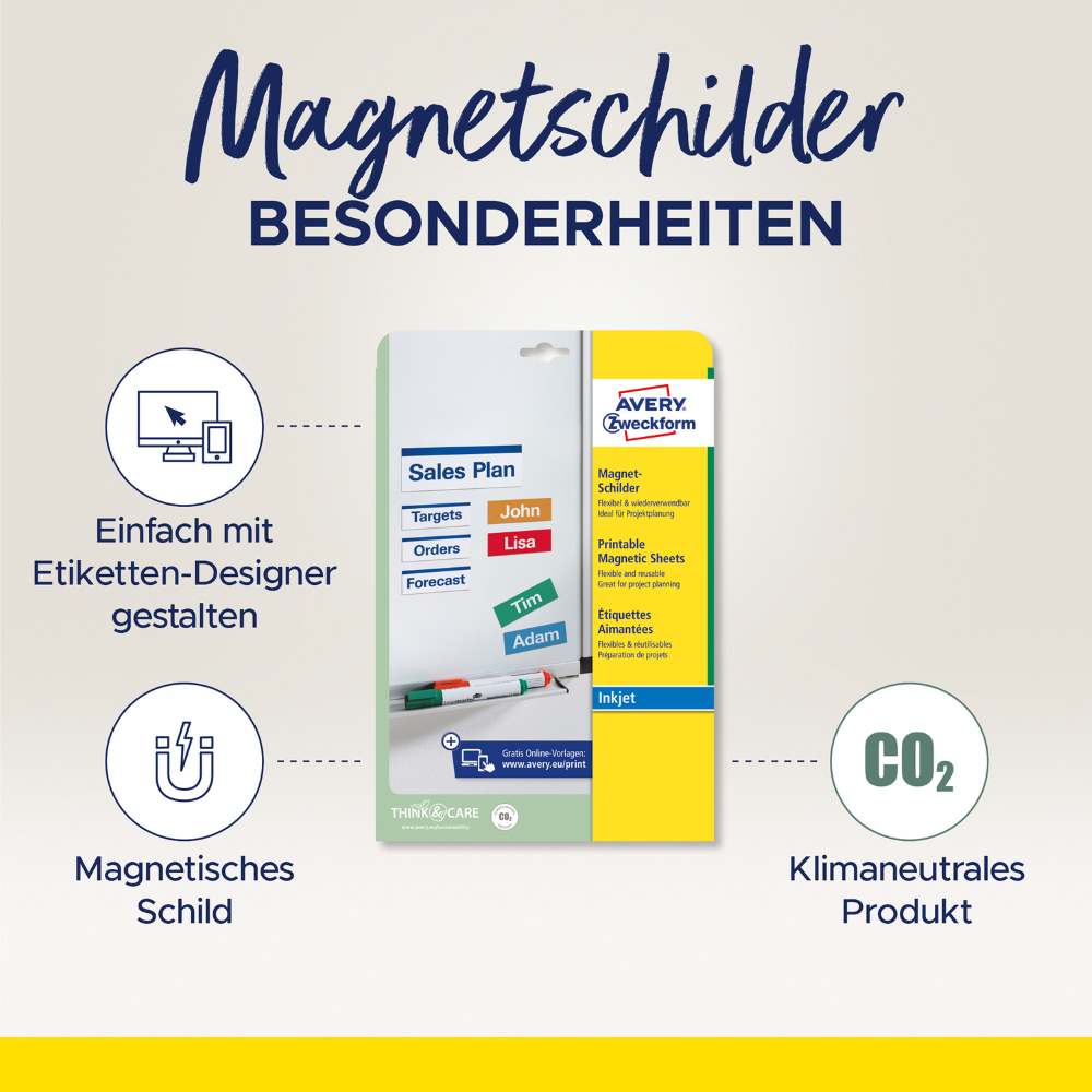 Magnetne oznake bele Avery Zweckform J8871-5, 50 x 140 mm