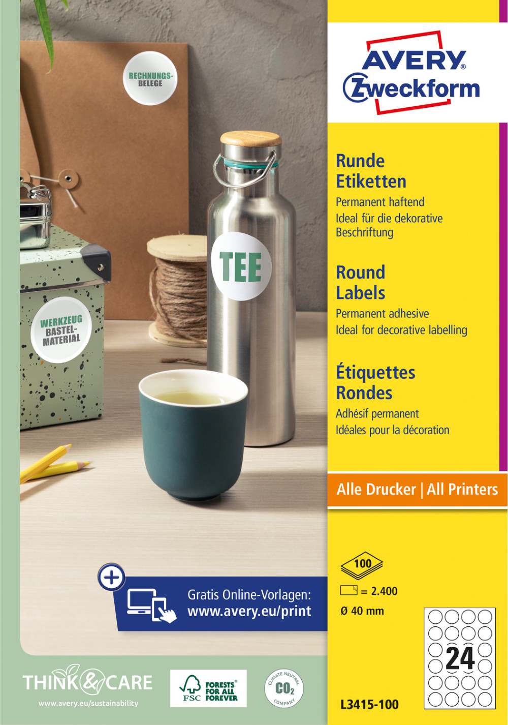 Etikete papirne bele okrogle Avery Zweckform