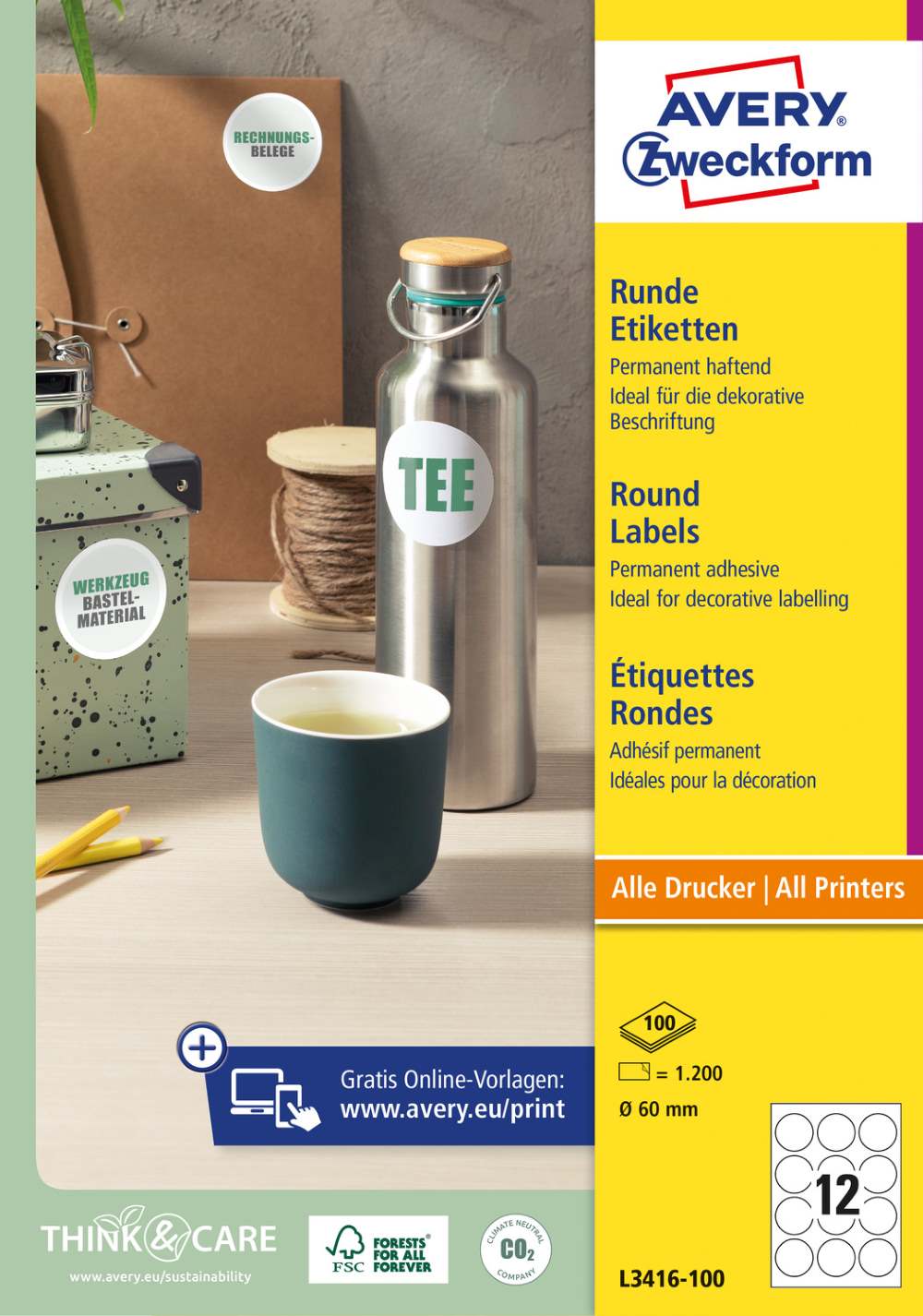 Etikete papirne bele okrogle Avery Zweckform