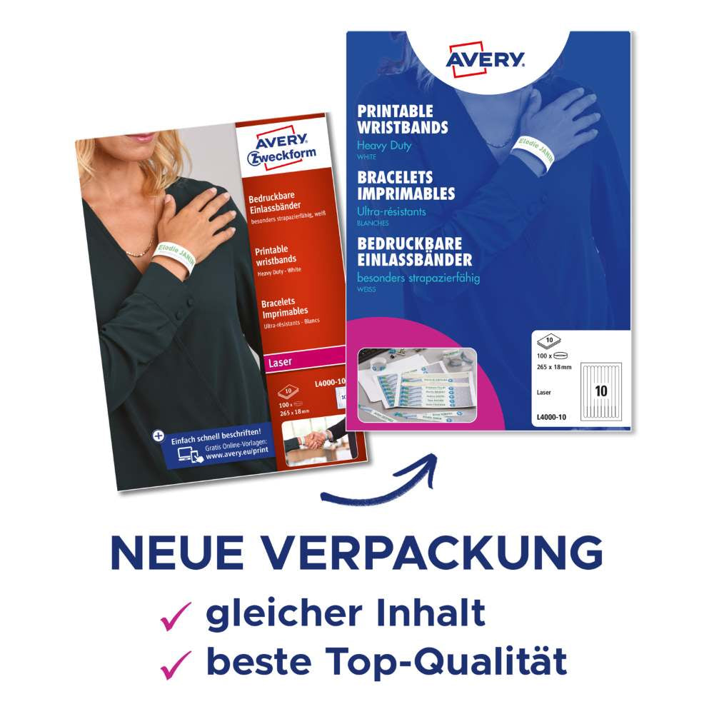 Zapestnice bele za imena Avery Zweckform L4000-10, 265 x 18 mm