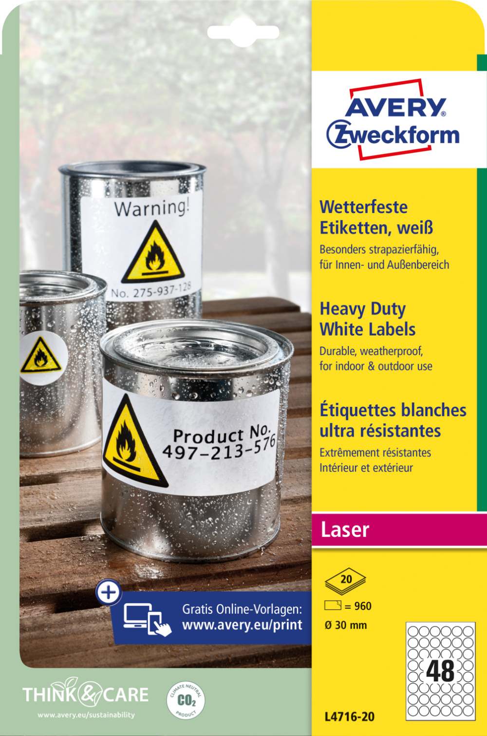 Etikete poliestrske bele zelo odporne Avery Zweckform L4716-20, trajne / odstranljive, fi 30 mm