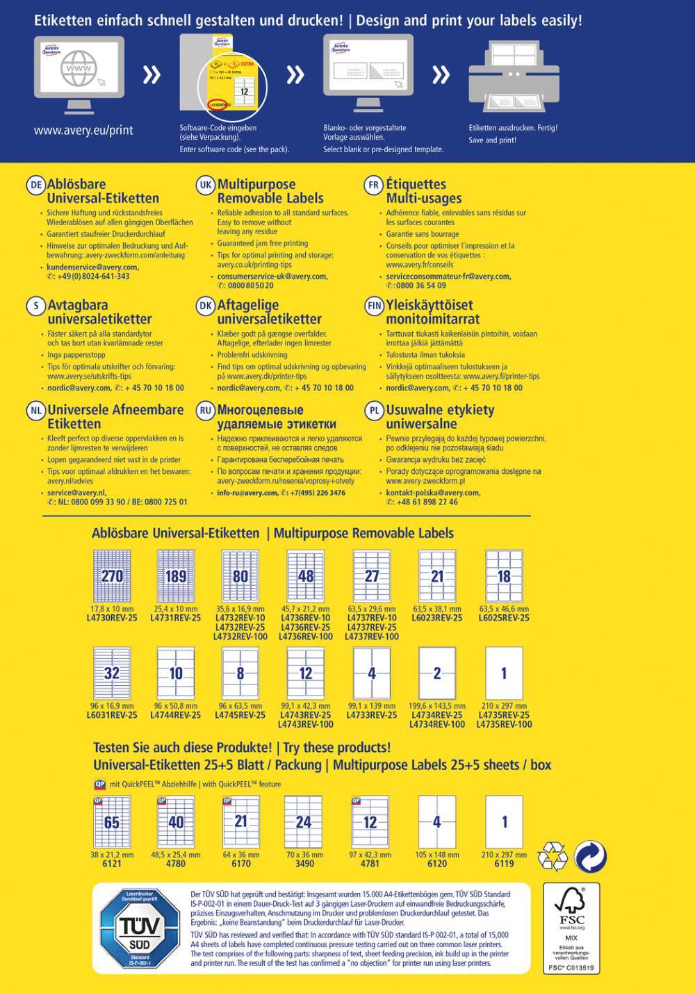 Etikete papirne bele univerzalne odstranljive Avery Zweckform L4731REV, 25,4 x 10 mm