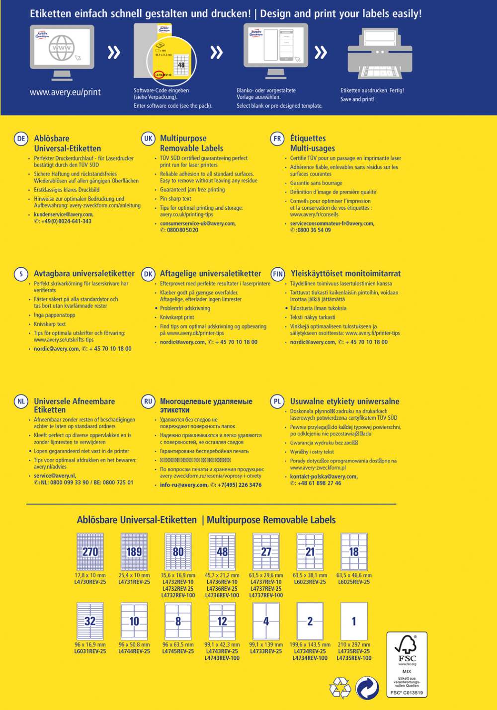 Etikete papirne bele univerzalne odstranljive Avery Zweckform L4732REV, 35,6 x 16,9 mm