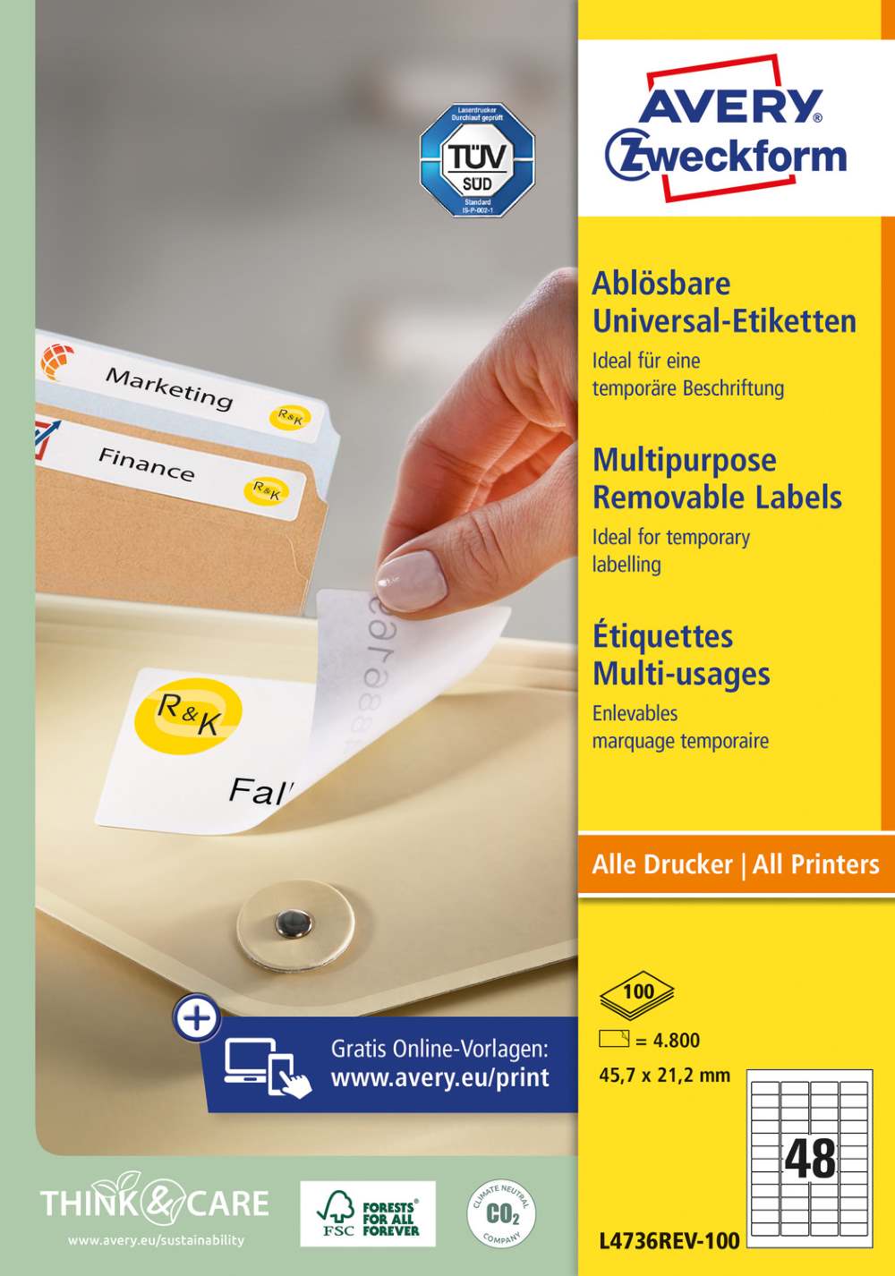Etikete papirne bele univerzalne odstranljive Avery Zweckform L4736REV, 45,7 x 21,2 mm
