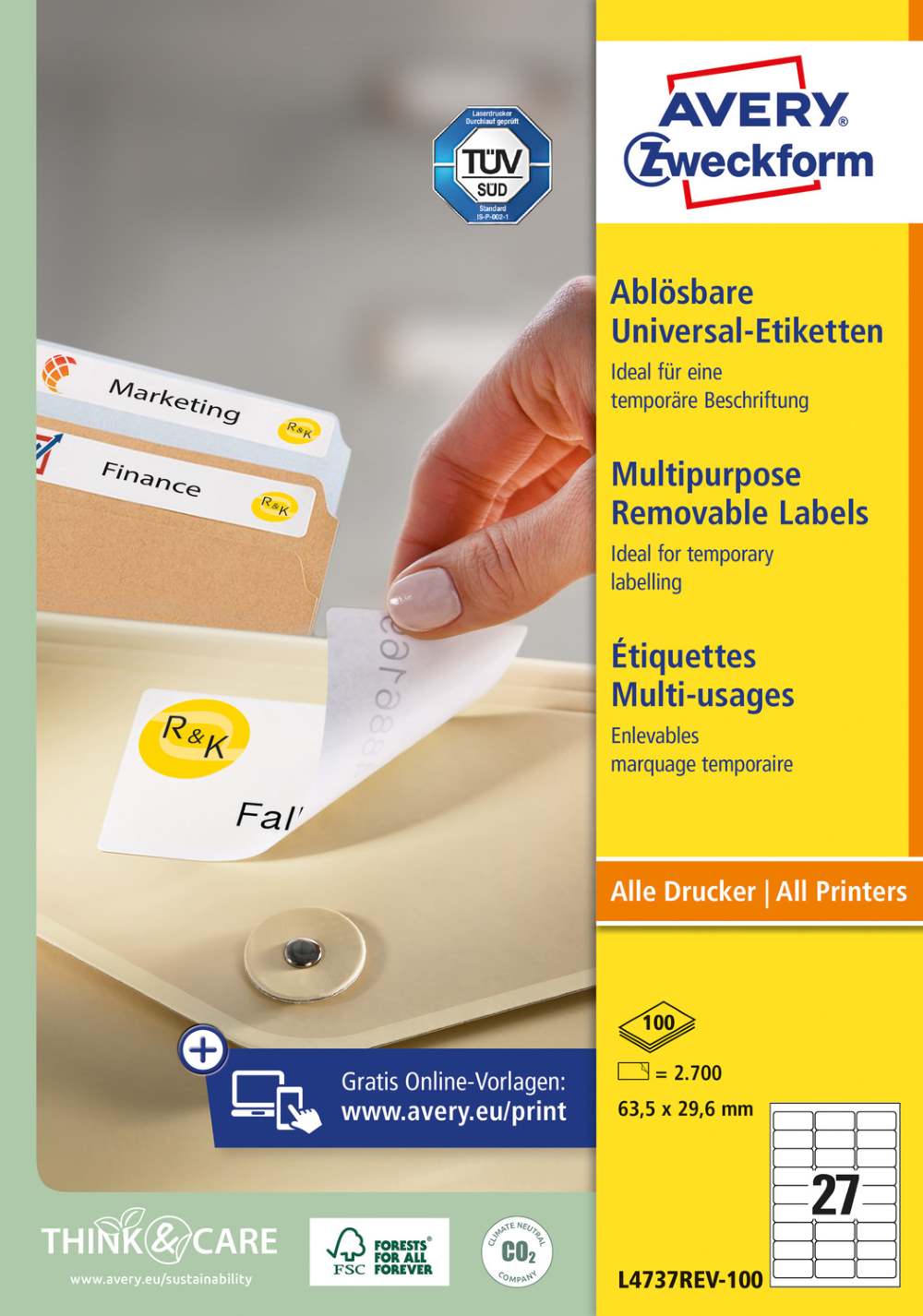 Etikete papirne bele univerzalne odstranljive Avery Zweckform L4737REV, 63,5 x 29,6 mm