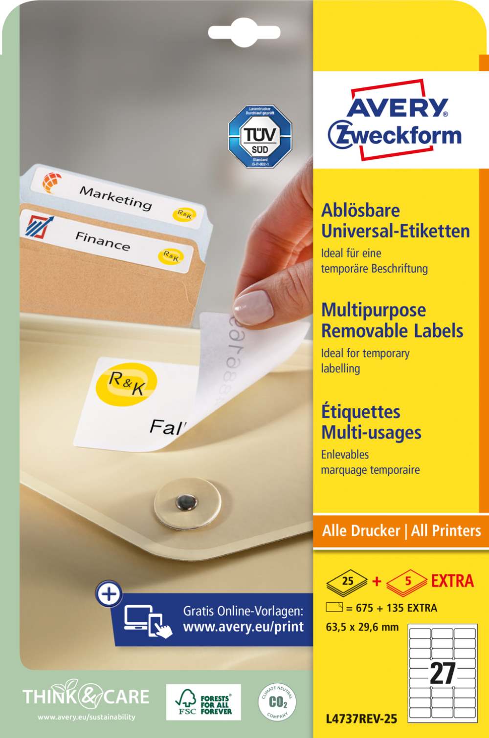 Etikete papirne bele univerzalne odstranljive Avery Zweckform L4737REV, 63,5 x 29,6 mm