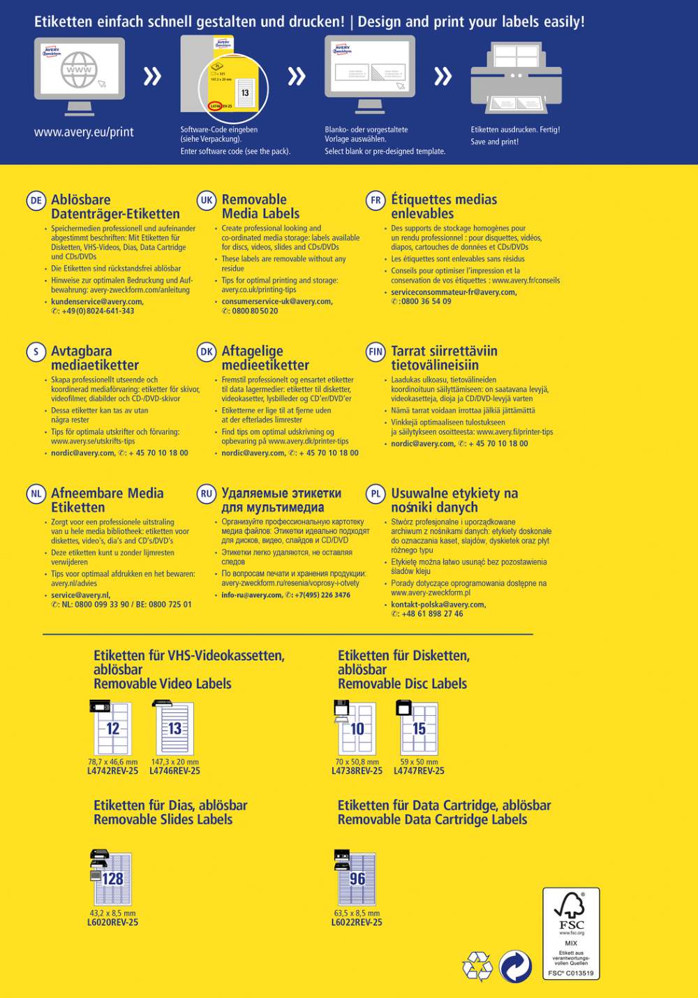 Etikete papirne bele univerzalne odstranljive za medije Avery Zweckform L4742REV-25, 78,7 x 46,6 mm