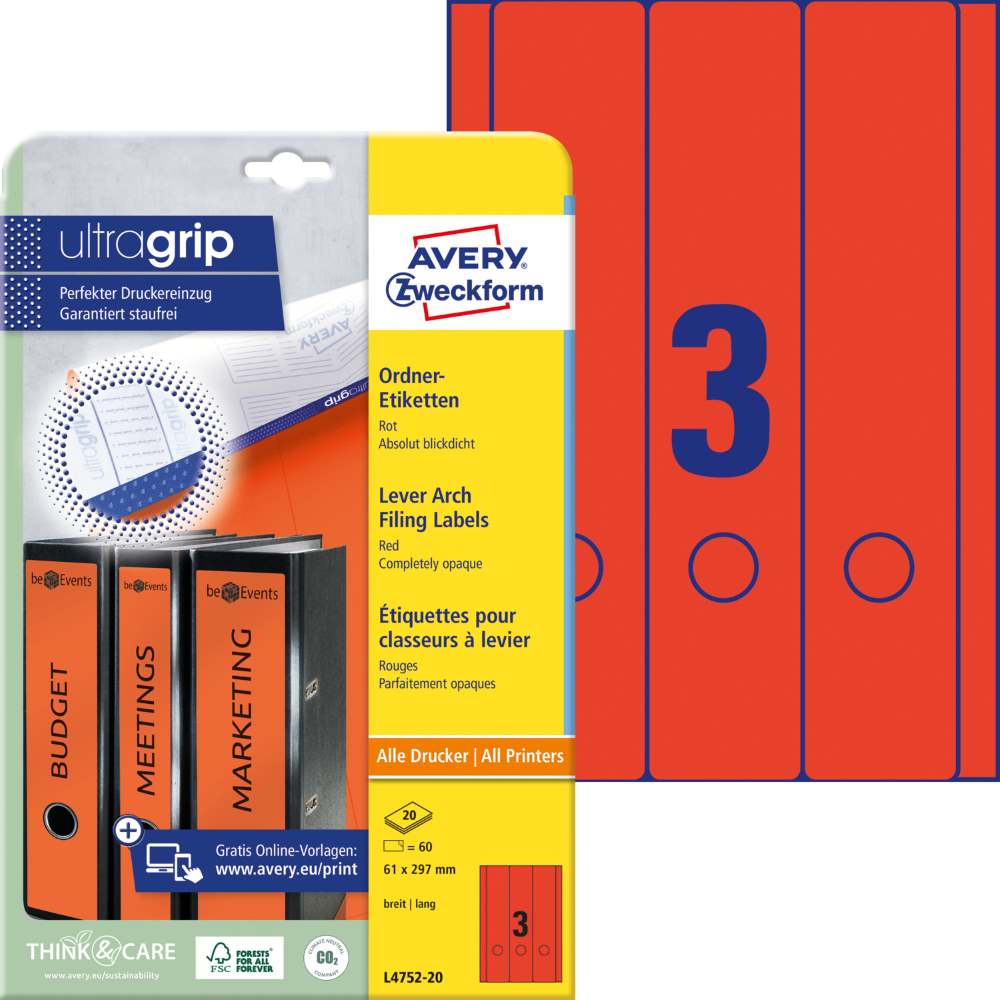 Etikete papirne barvne prekrivne za široke registratorje Avery Zweckform, 61 x 297 mm