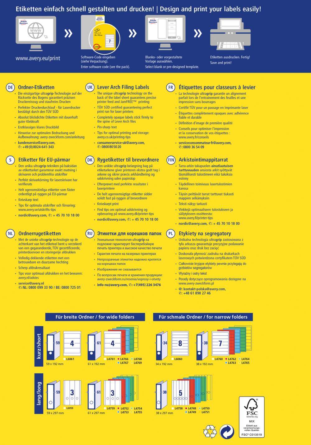 Etikete papirne bele prekrivne za ozke registratorje Avery Zweckform L4758-20, 38 x 297 mm