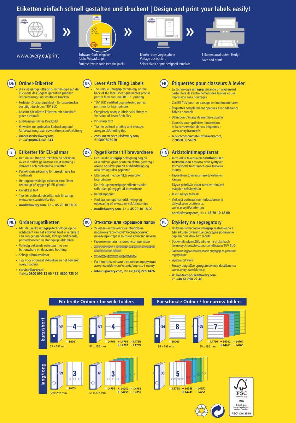Etikete papirne bele prekrivne za široke registratorje Avery Zweckform L4759, 61 x 297 mm