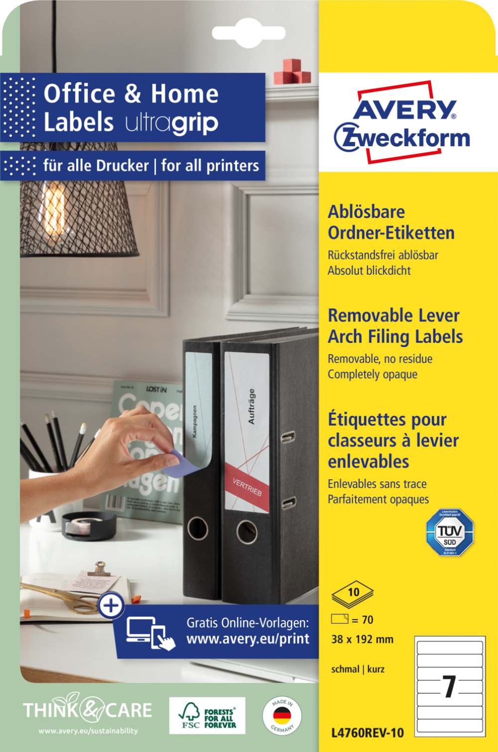 Etikete papirne bele odstranljive za ozke registratorje Avery Zweckform L4760REV-25, 192 x 38 mm