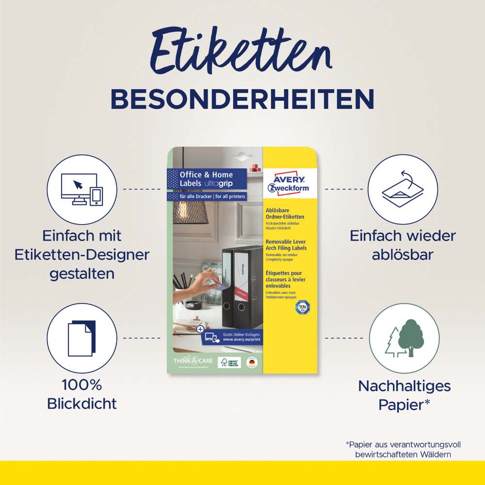 Etikete papirne bele odstranljive za ozke registratorje Avery Zweckform L4760REV-25, 192 x 38 mm