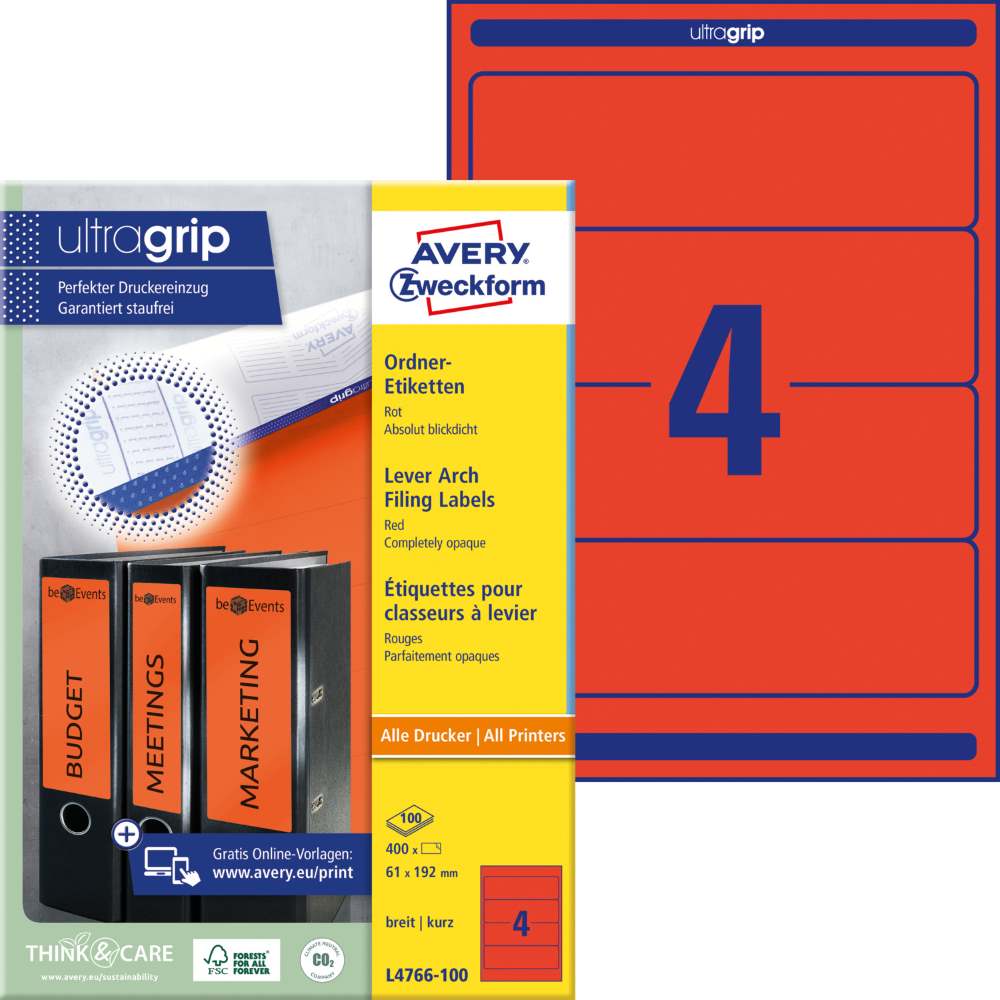 Etikete papirne barvne prekrivne za široke registratorje Avery Zweckform, 192 x 61 mm