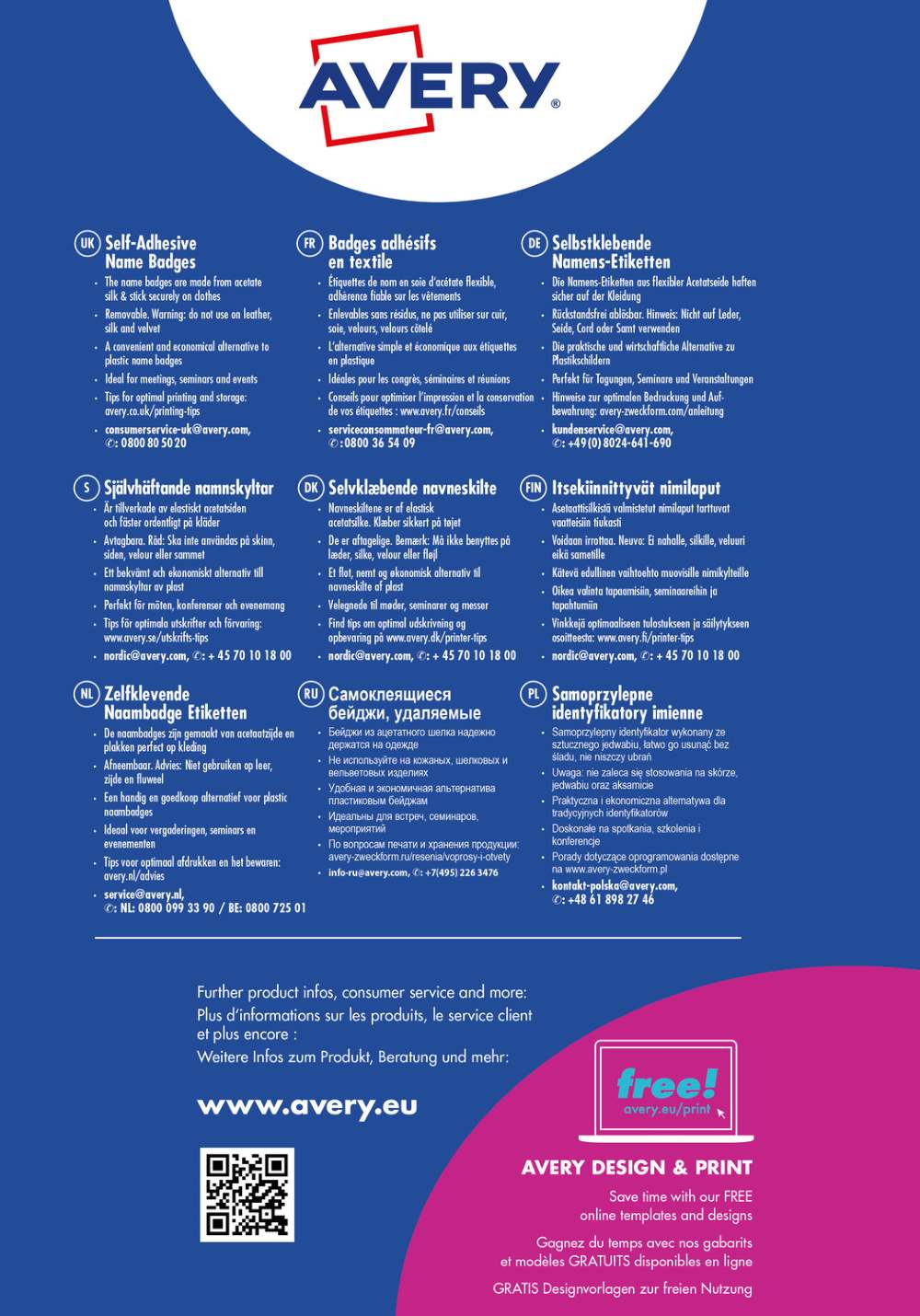 Priponke samolepilne bele za imena Avery Zweckform L4784-20, 63,5 x 29,6 mm