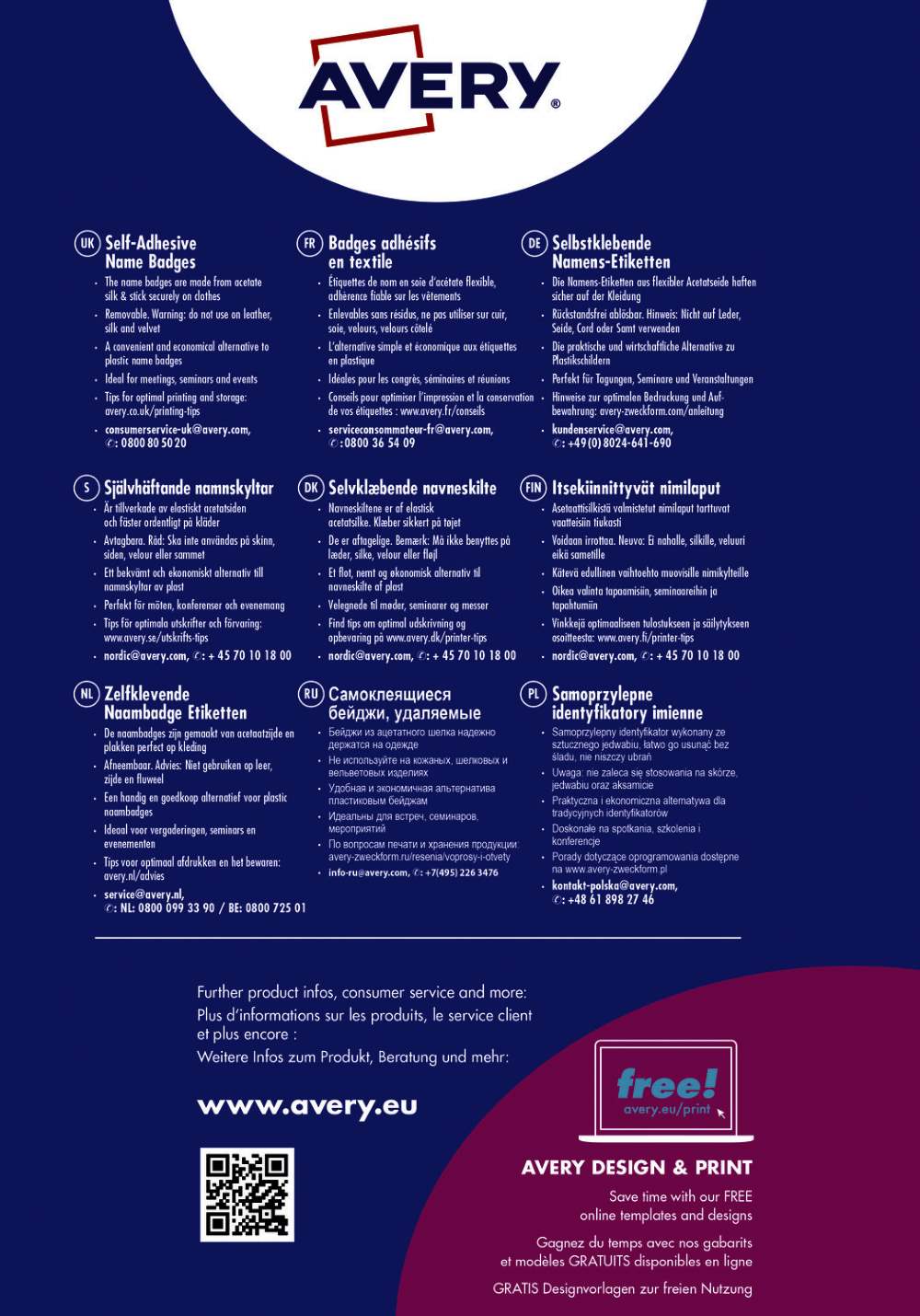 Priponke samolepilne bele za imena Avery Zweckform L4785-20, 80 x 50 mm