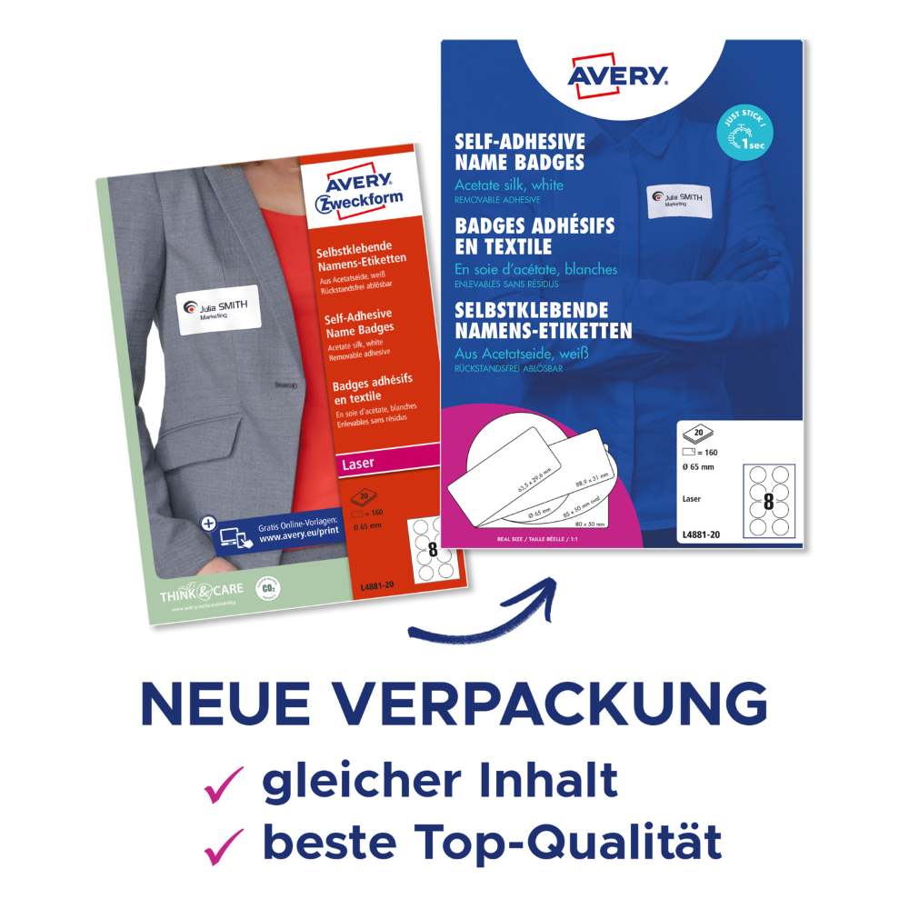 Priponke samolepilne bele okrogle za imena Avery Zweckform L4881-20, fi 65 mm