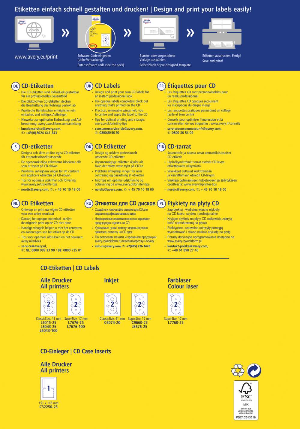 Etikete bele za CD ClassicSize Avery Zweckform L6043, fi 117 mm