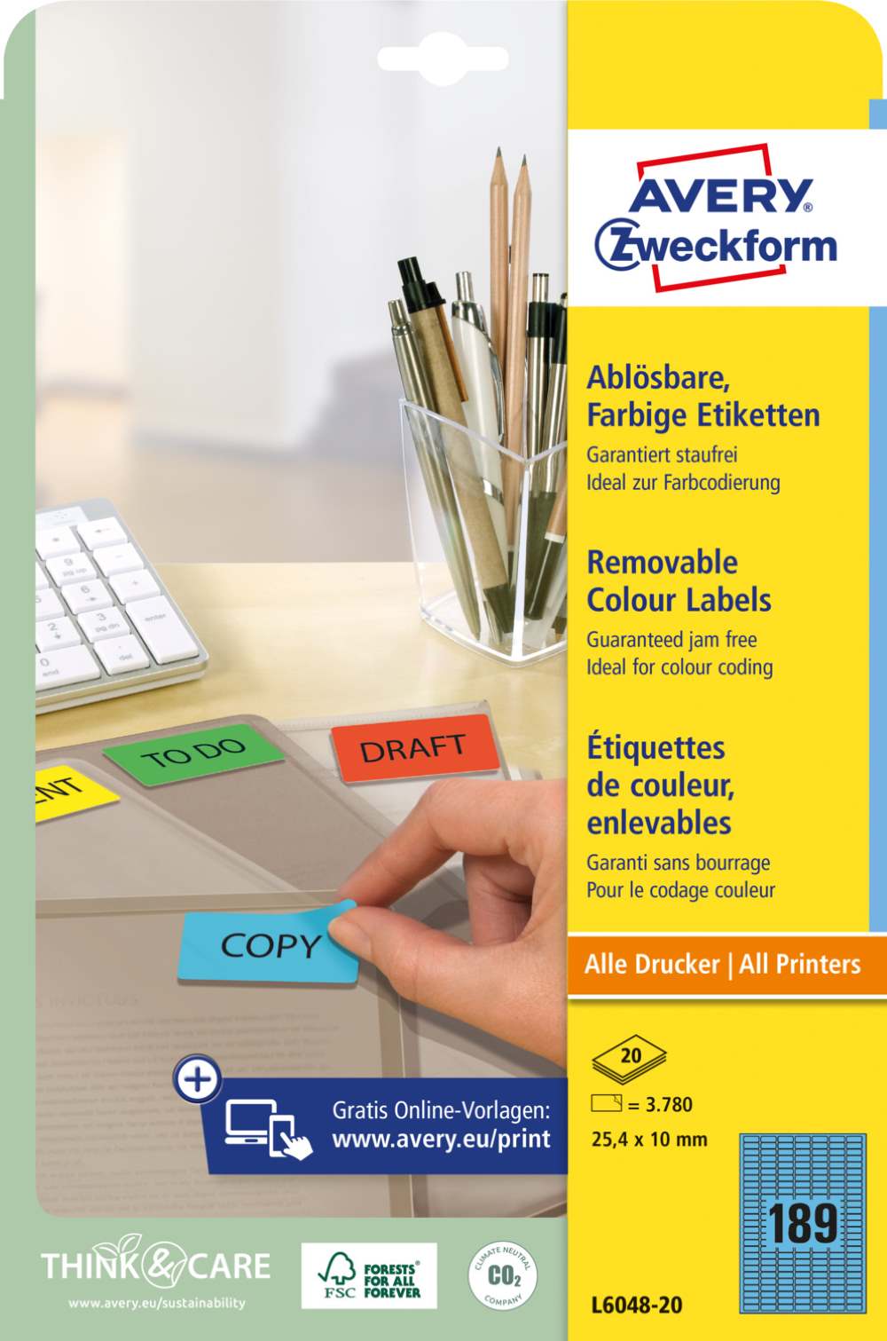 Etikete papirne odstranljive Avery Zweckform, 25,4 x 10 mm