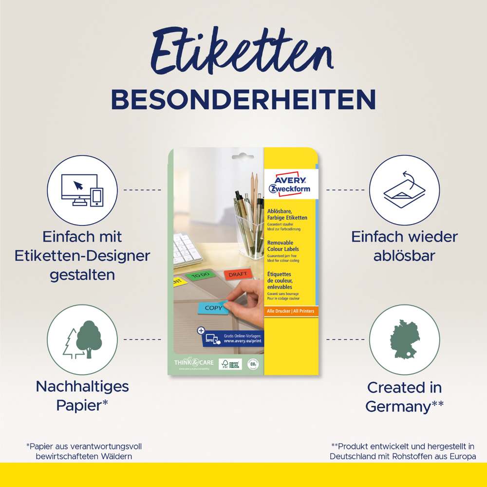 Etikete papirne odstranljive Avery Zweckform, 25,4 x 10 mm