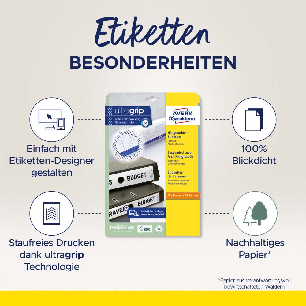 Etikete papirne bele prekrivne za ozke registratorje Avery Zweckform L6060, 192 x 34 mm