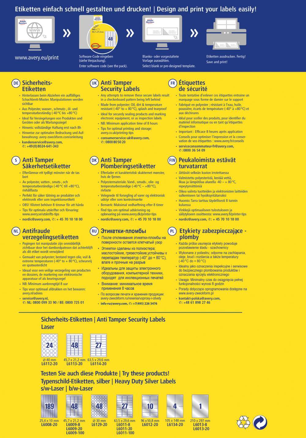 Etikete poliestrske bele okrogle zaščitne Avery Zweckform L6112-20, fi 40 mm