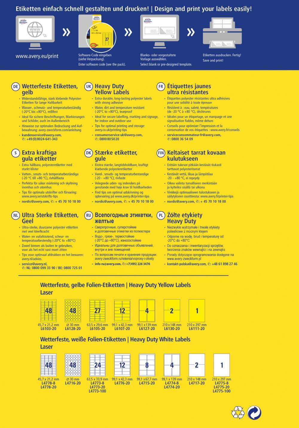 Etikete poliestrske bele s super močnim lepilom TripleBond Avery Zweckform L6140-20, 45,7 x 25,4 mm