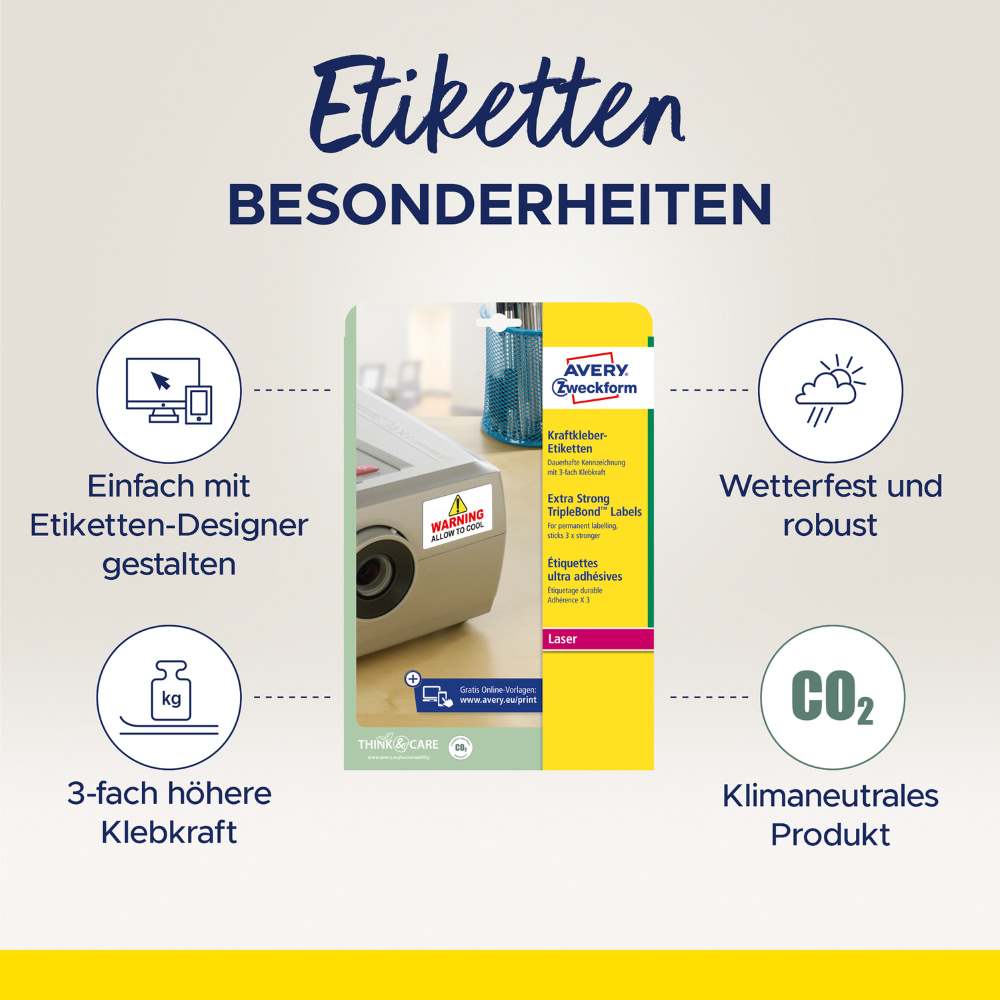 Etikete poliestrske bele s super močnim lepilom TripleBond Avery Zweckform L6141-20, 63,5 x 33,9 mm