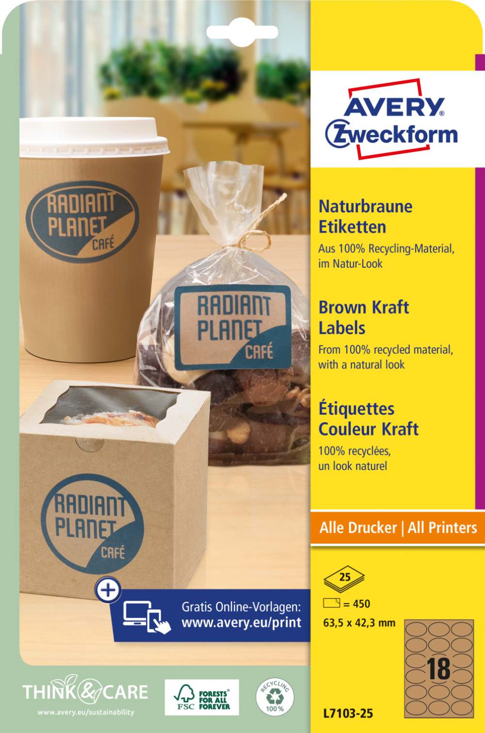 Etikete papirne naravno rjave ovalne L7103-25, 63,5 x 42,3 mm