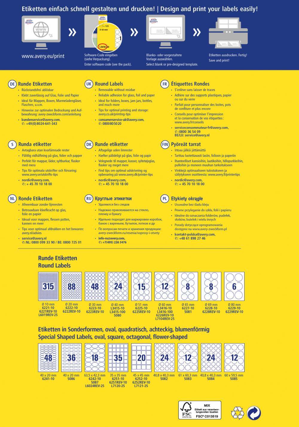Etikete papirne bele odstranljive okrogle L7104-25, fi 60 mm