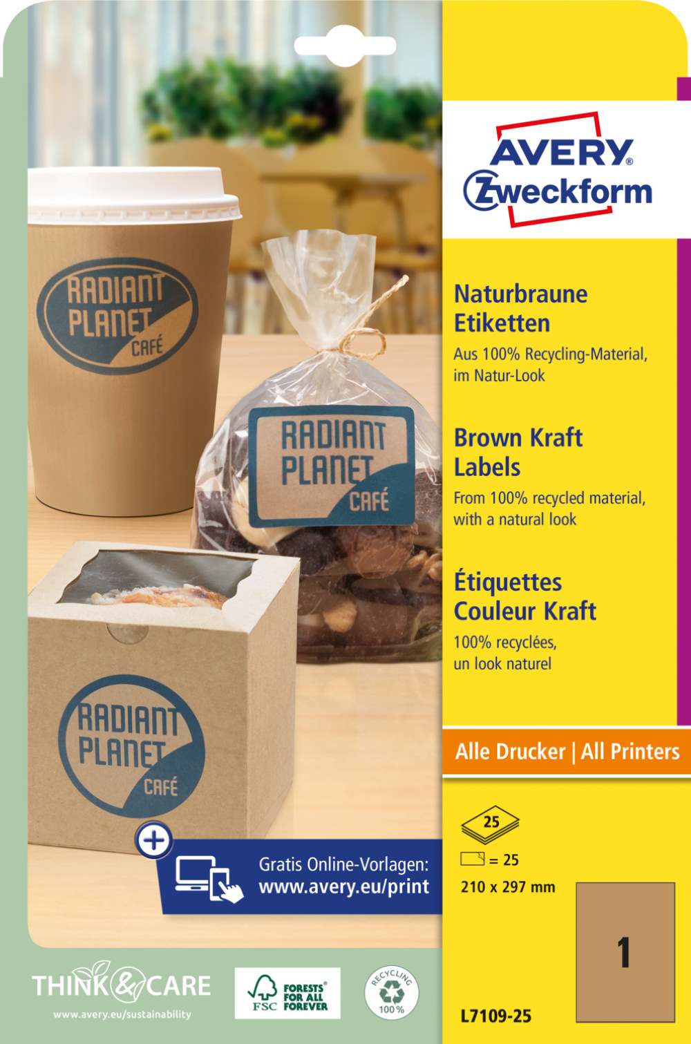 Etikete papirne naravno rjave L7109-25, 210 x 297 mm