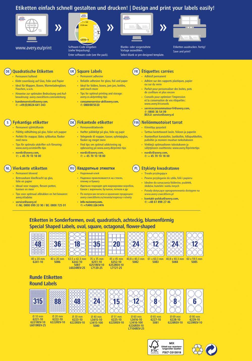 Etikete papirne bele prekrivne kvadratne L7120-25, 35 x 35 mm