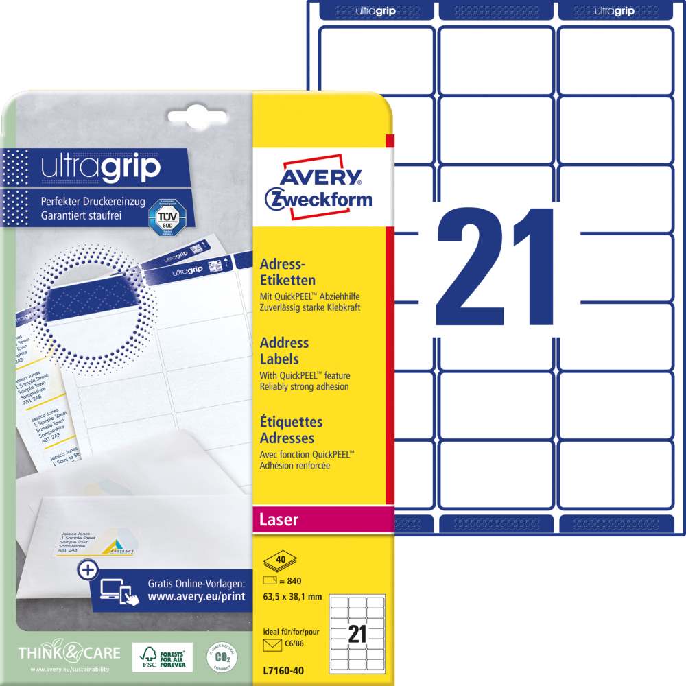 Etikete papirne bele za naslove Avery Zweckform L7160, 63,5 x 38,1 mm