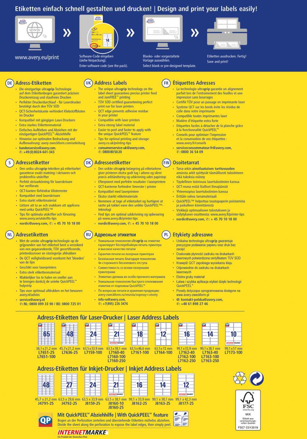 Etikete papirne bele za naslove Avery Zweckform L7163, 99,1 x 38,1 mm
