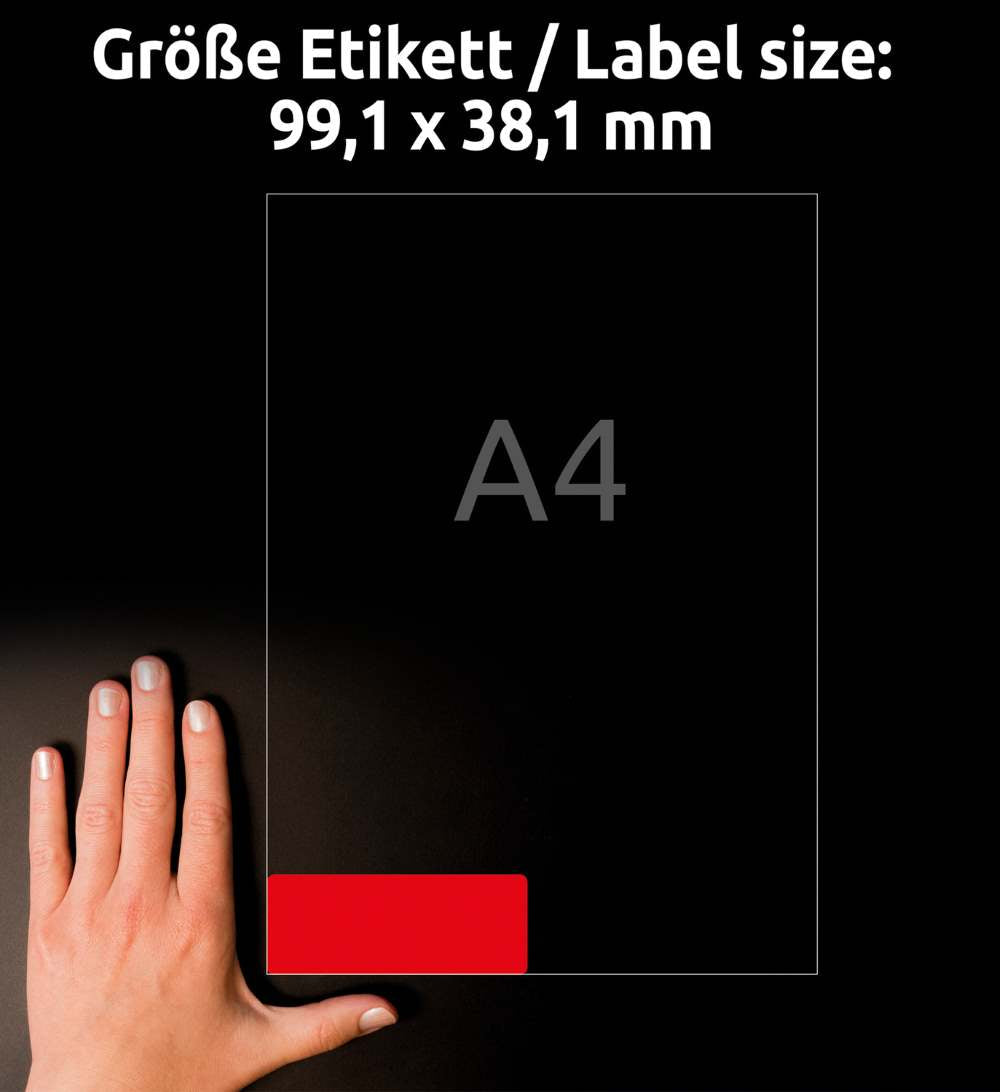 Etikete papirne neonsko rdeče odstranljive Avery Zweckform L7263R-25, 99,1 x 38,1 mm