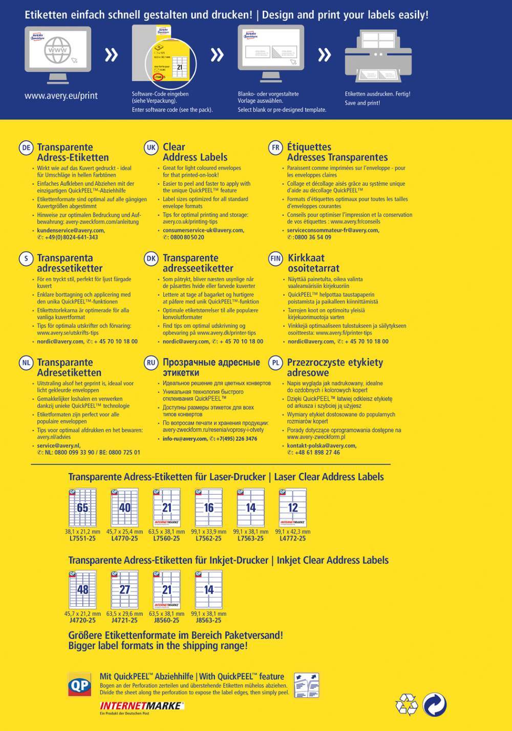 Etikete poliestrske transparentne za naslove Avery Zweckform L7563-25, 99,1 x 38,1 mm