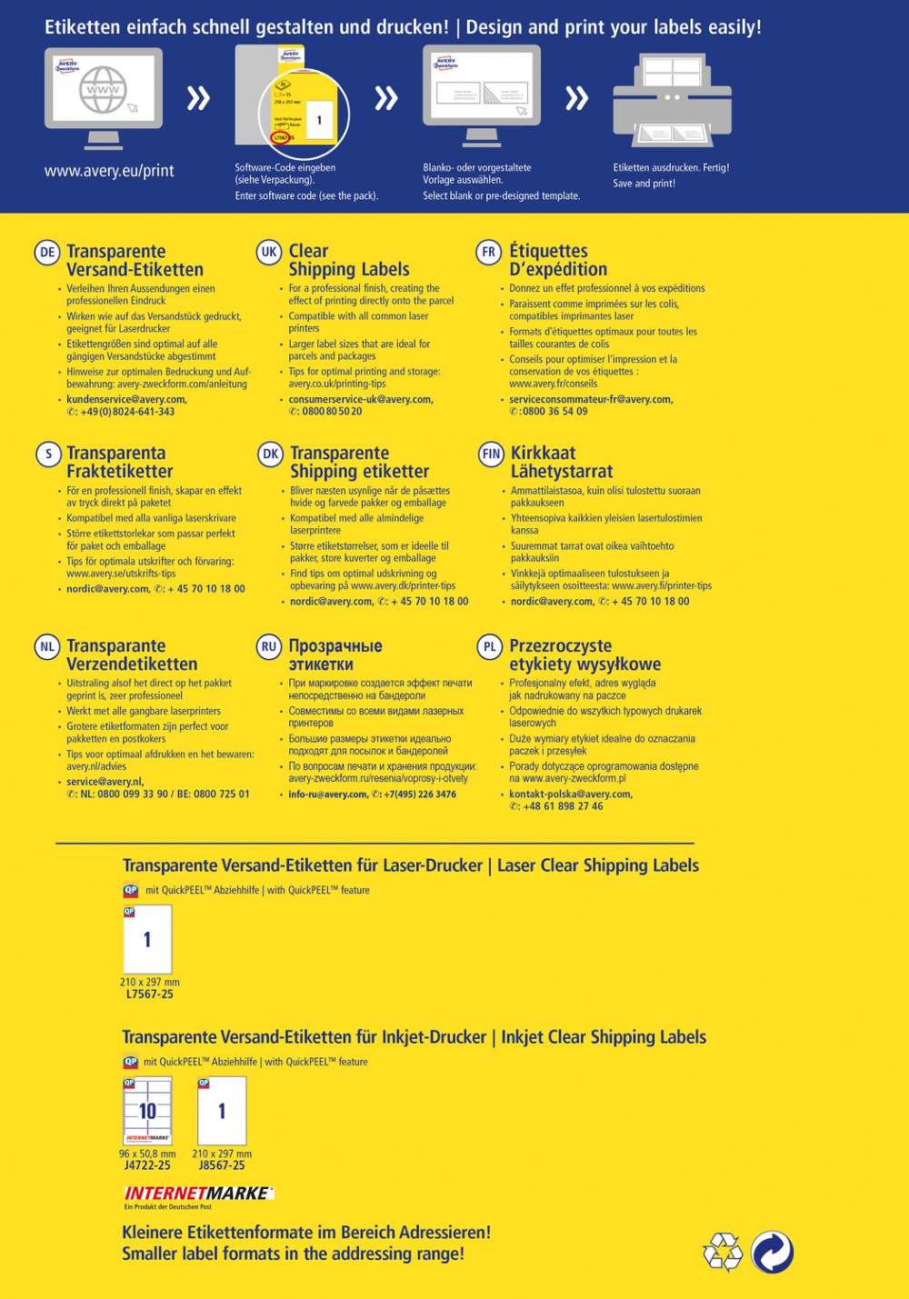 Etikete poliestrske transparentne za naslove Avery Zweckform L7567-25, 210 x 297 mm