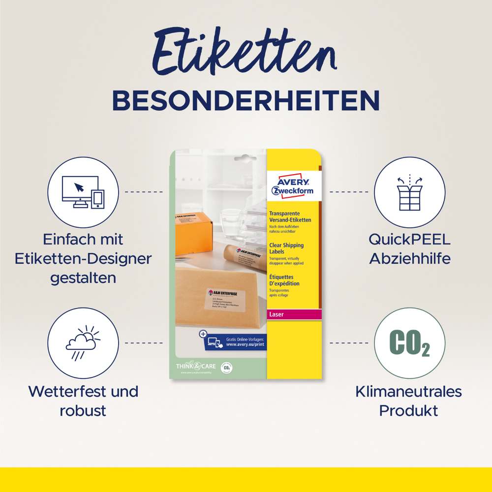 Etikete poliestrske transparentne za naslove Avery Zweckform L7567-25, 210 x 297 mm