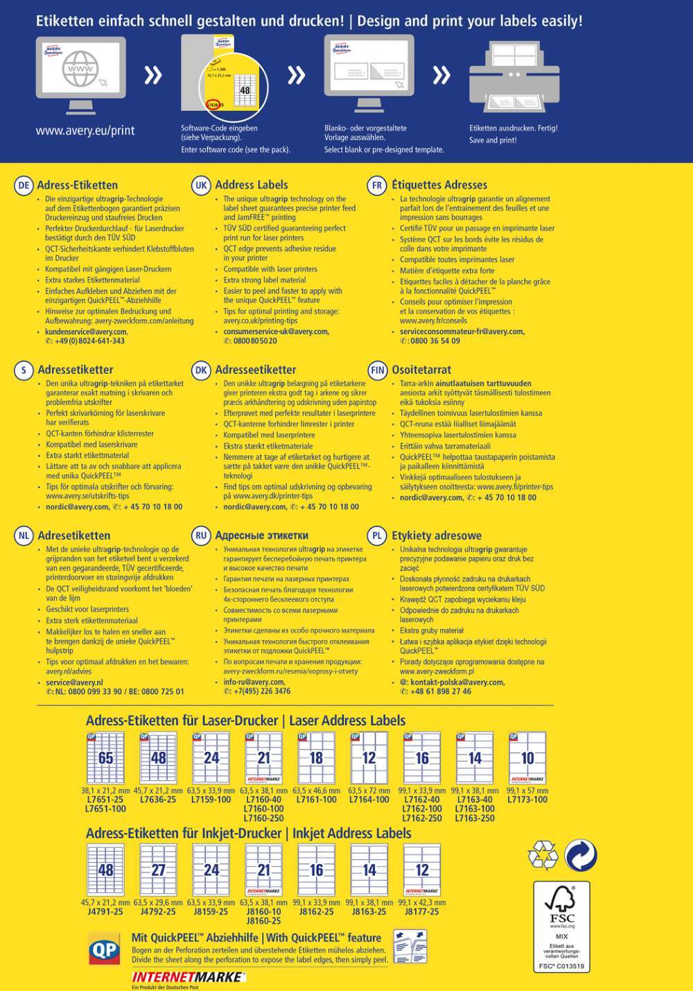 Etikete papirne bele za naslove Avery Zweckform L7651-25, 38,1 x 21,2 mm