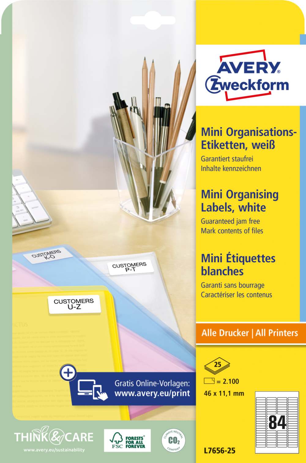 Etikete papirne bele mini za označevanje Avery Zweckform L7656-25, 46,0 x 11,1 mm