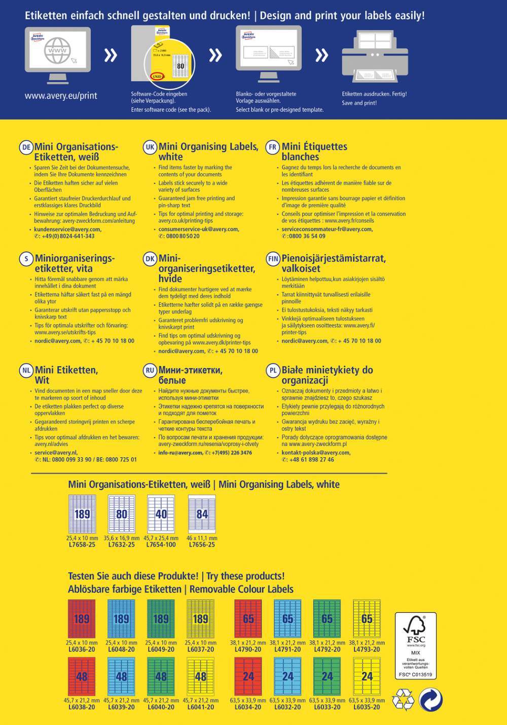 Etikete papirne bele mini za označevanje Avery Zweckform L7656-25, 46,0 x 11,1 mm